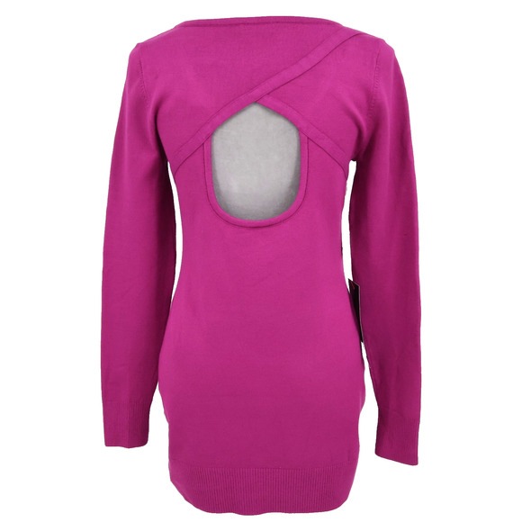 Bebe Sweater Womens XL Pink Sequins Stretch Knit Tunic V-neck Open Back New - Picture 2 of 16